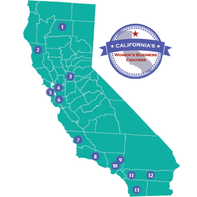 Map of 13 Women's Business Centers in California